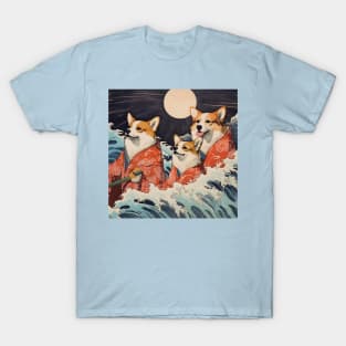 Corgis in Kimonos - Ocean T-Shirt